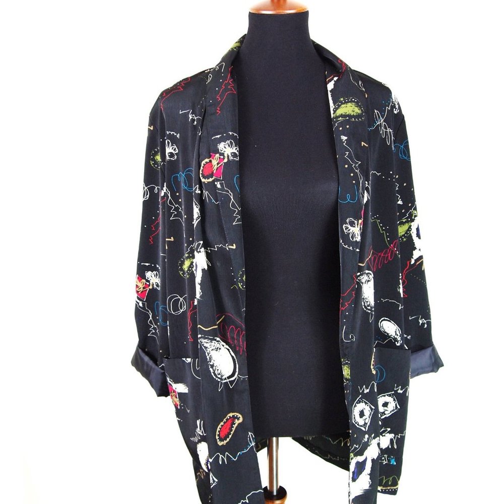 80's Patterned Cocoon Jacket Black - image 3